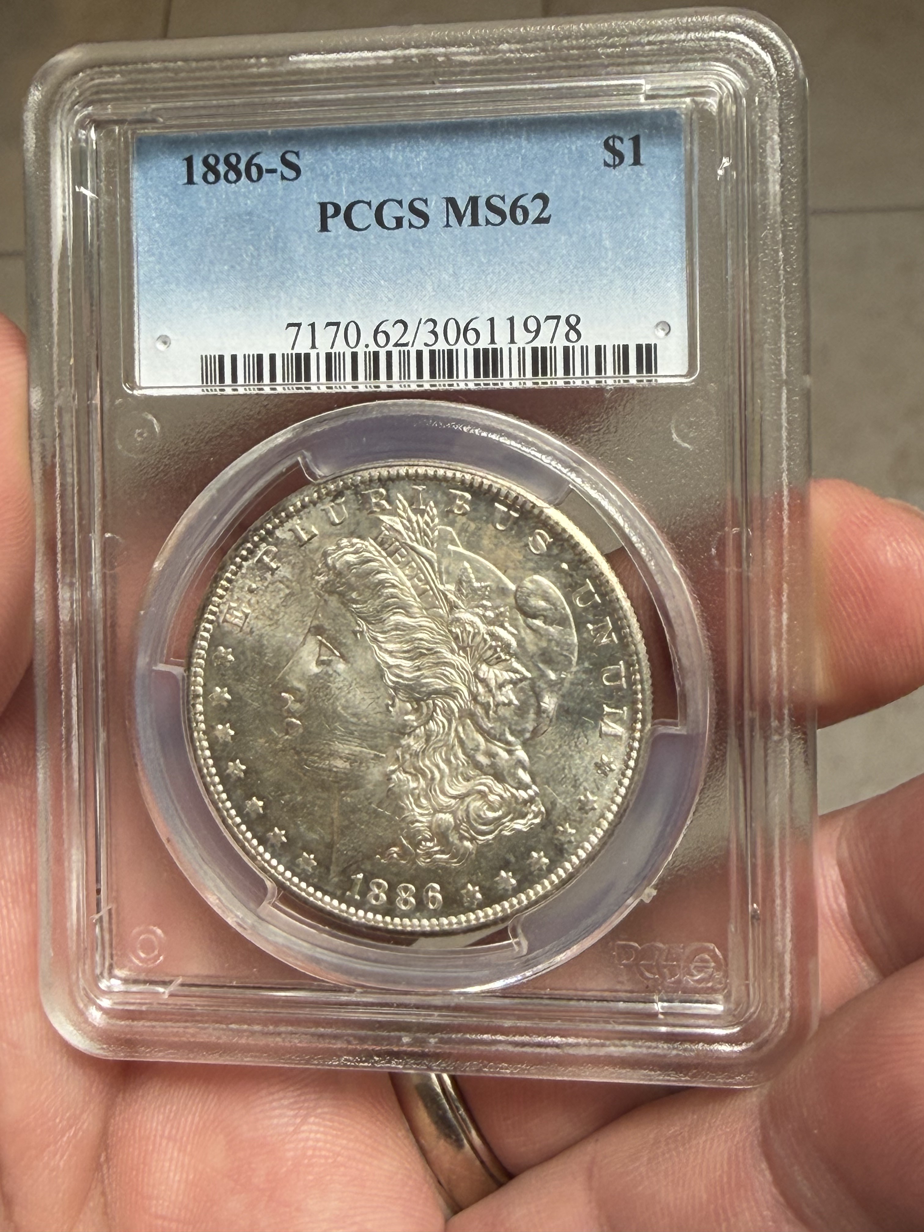 The collector's 1886-S Morgan dollar graded PCGS MS62